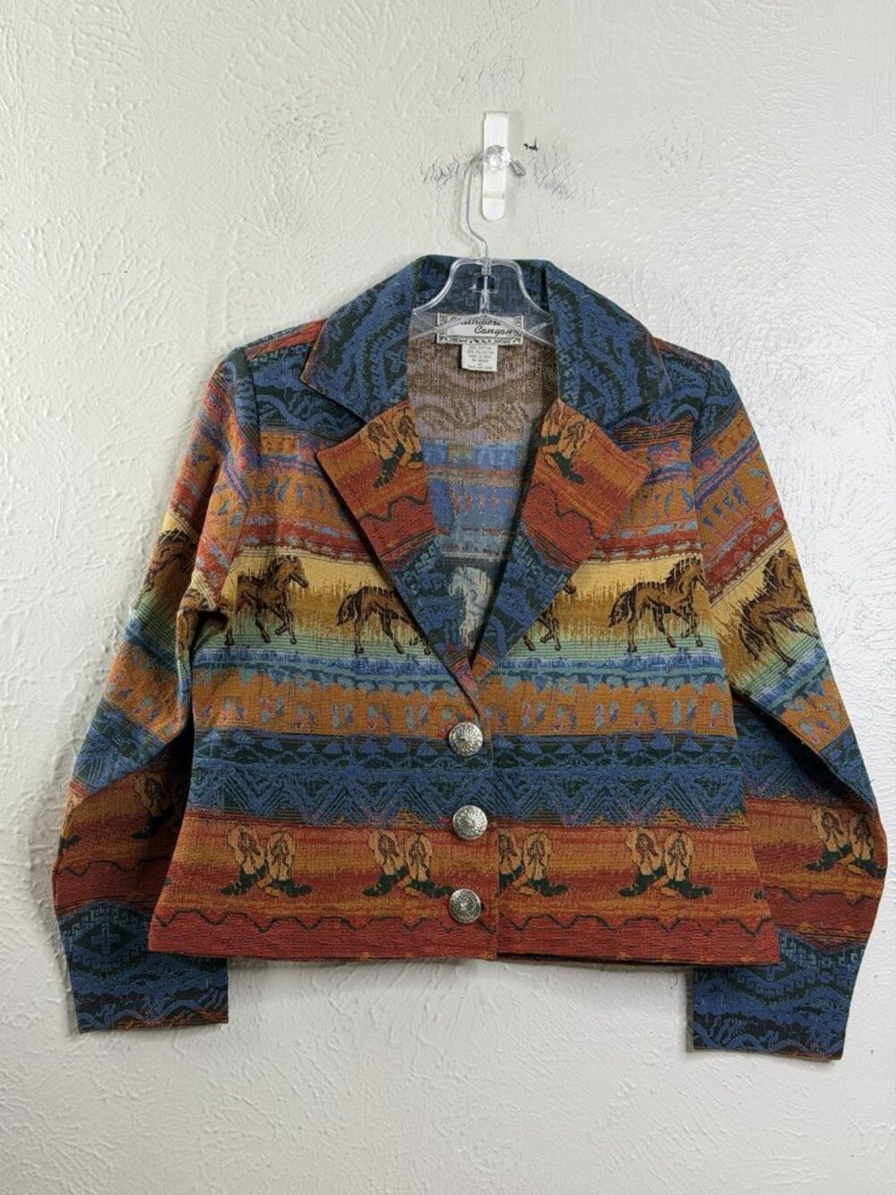 VTG Southwest Canyon Medium Wild Horses Tapestry Blazer Jacket Western Rodeo EUC
